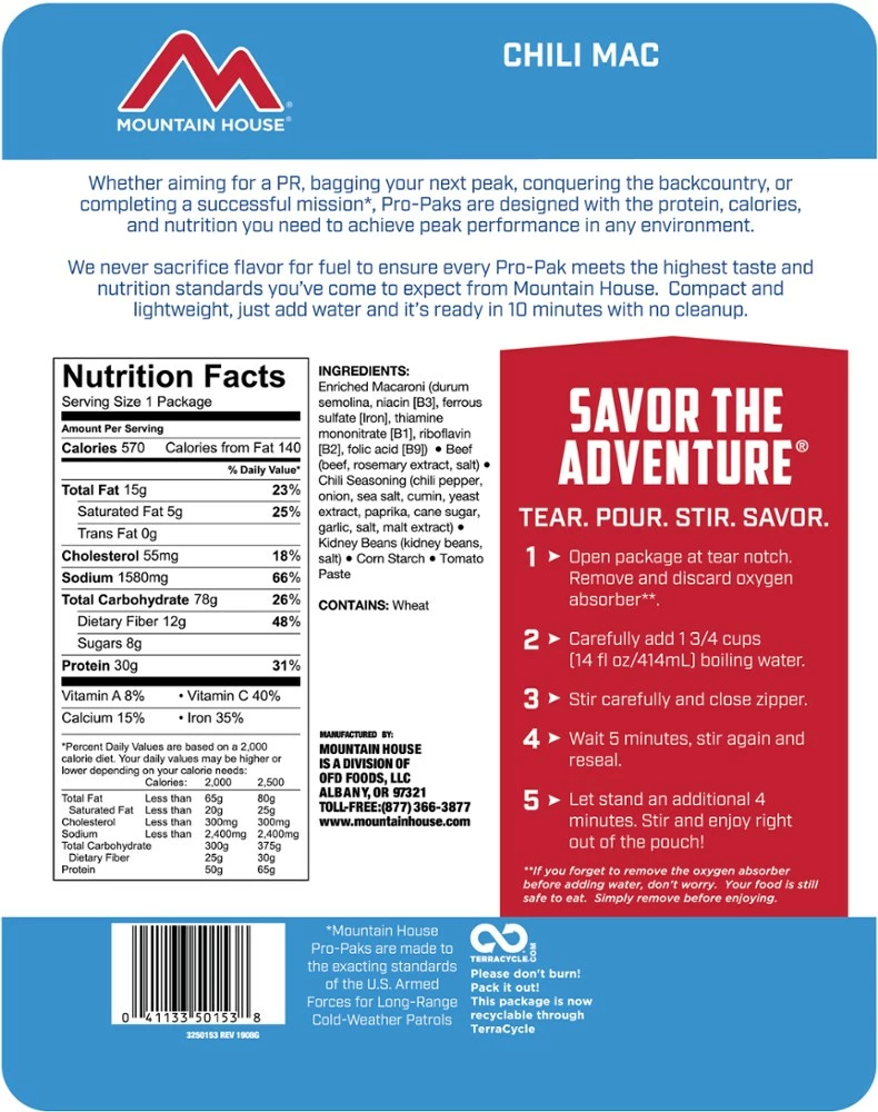 Mountain House Chili Mac Pro-Pak - 1 Serving 4 Mountain House Chili Mac Pro-Pak - 1 Serving - Image 2