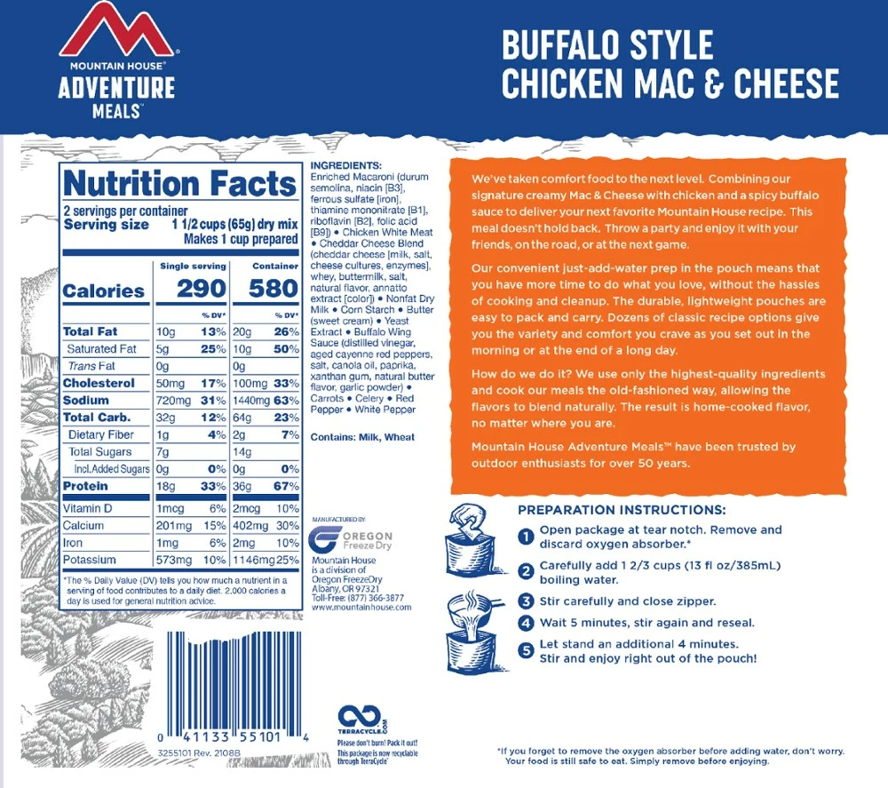 Mountain House Buffalo-Style Chicken Mac & Cheese - 2 Servings 4 Mountain House Buffalo-Style Chicken Mac & Cheese - 2 Servings - Image 2