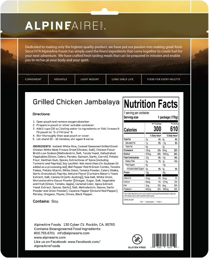 AlpineAire Foods Grilled Chicken Jambalaya - 1 Serving - None 5 AlpineAire Foods Grilled Chicken Jambalaya - 1 Serving - None - Image 3