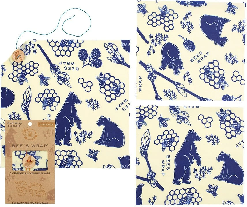 Bee's Wrap Lunch Pack - Bees and Bears Print - None 3 Bee's Wrap Lunch Pack - Bees and Bears Print - None