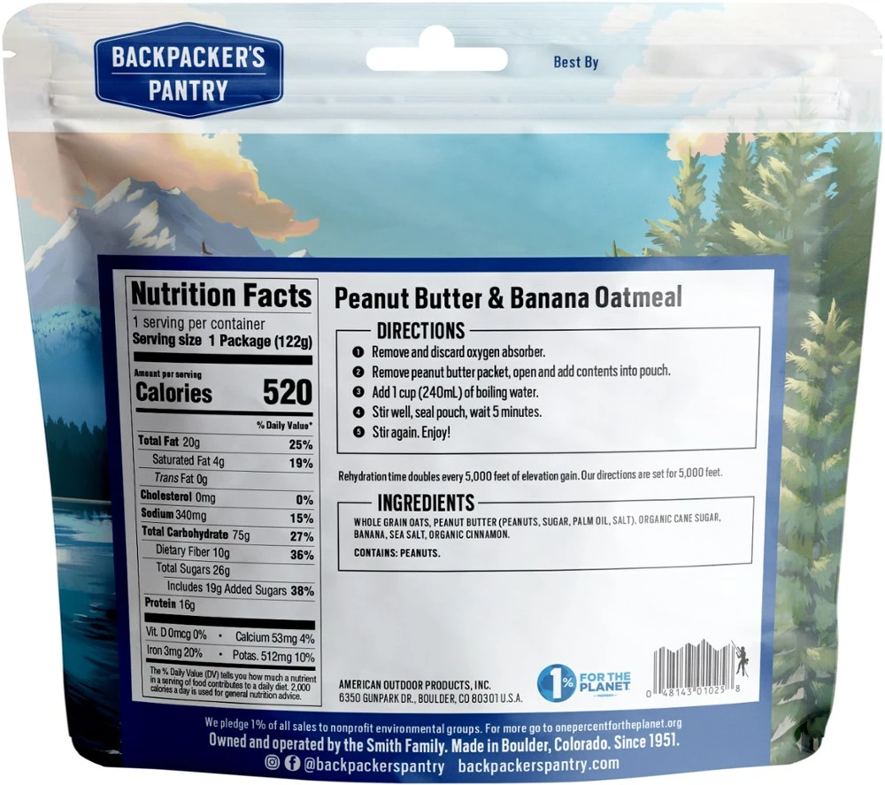 Backpacker's Pantry Peanut Butter Banana Oatmeal - 1 Serving - None 4 Backpacker's Pantry Peanut Butter Banana Oatmeal - 1 Serving - None - Image 2
