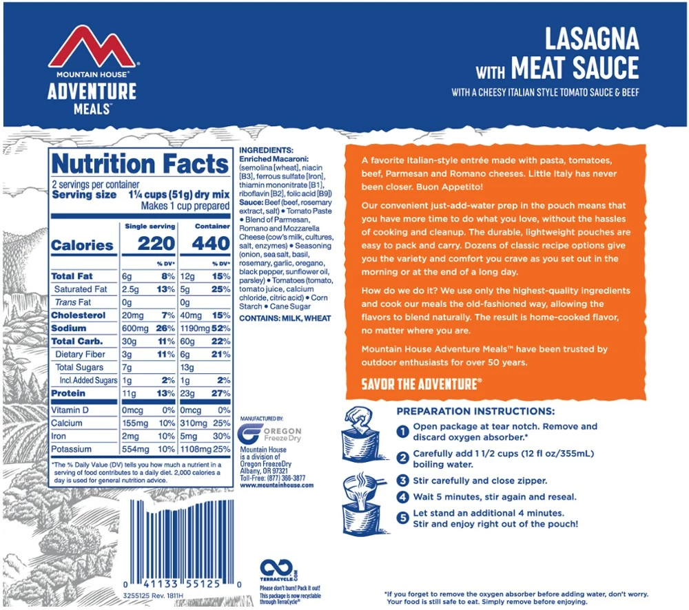 Mountain House Lasagna with Meat Sauce - 2 Servings 4 Mountain House Lasagna with Meat Sauce - 2 Servings - Image 2