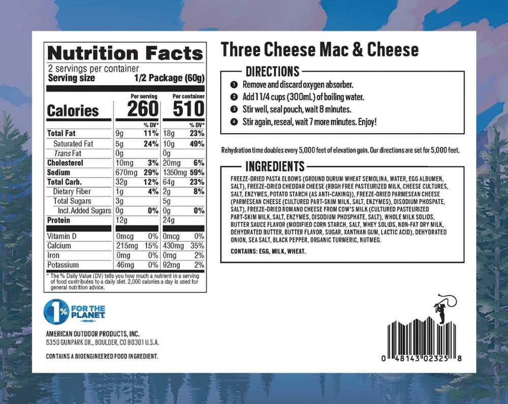 Backpacker's Pantry Three Cheese Mac & Cheese - 2 Servings 5 Backpacker's Pantry Three Cheese Mac & Cheese - 2 Servings - Image 3