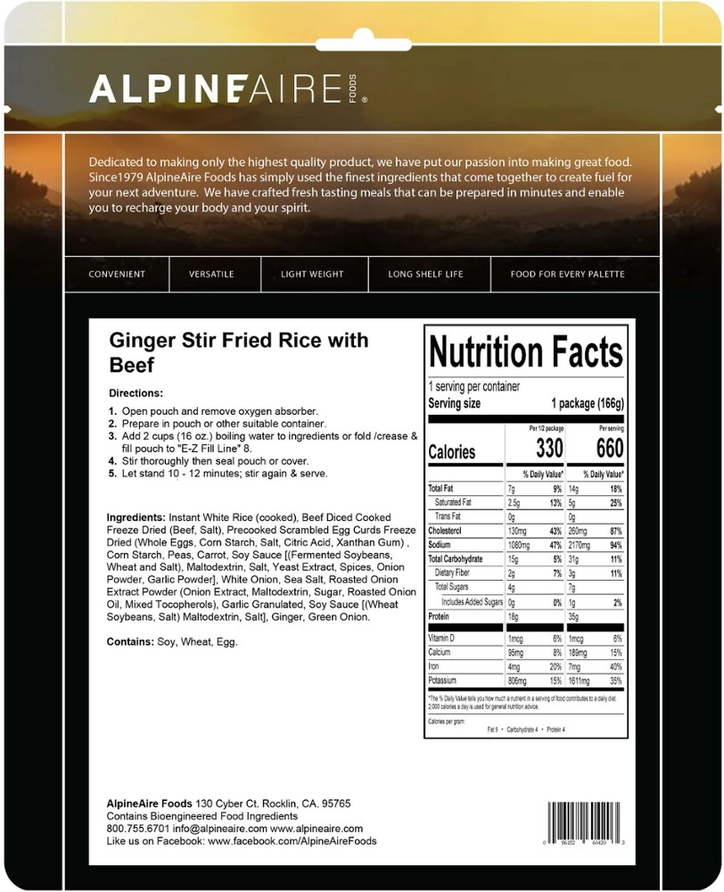 AlpineAire Foods Ginger Stir Fried Rice with Beef - 1 Serving - None 4 AlpineAire Foods Ginger Stir Fried Rice with Beef - 1 Serving - None - Image 2