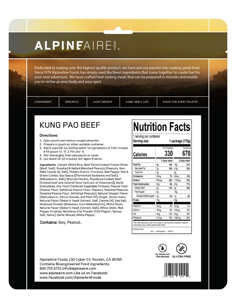 AlpineAire Foods Kung Pao Beef - 1 Serving - None 5 AlpineAire Foods Kung Pao Beef - 1 Serving - None - Image 3