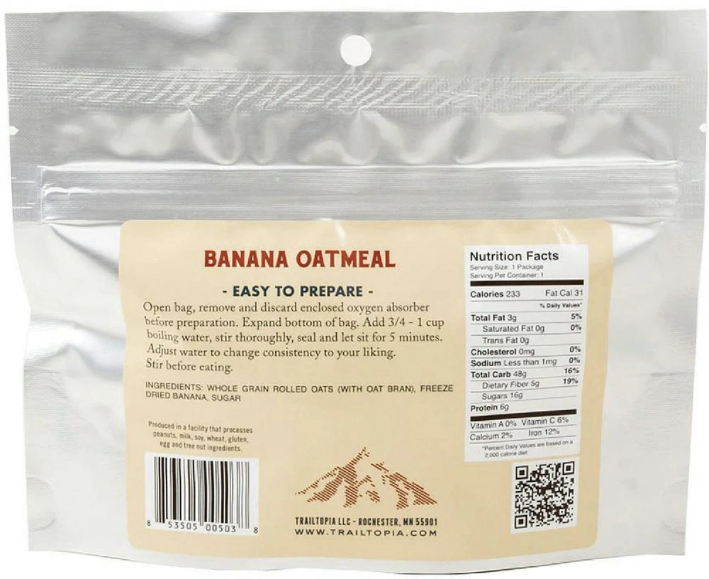 Trailtopia Banana Oatmeal - 1 Serving - None 4 Trailtopia Banana Oatmeal - 1 Serving - None - Image 2