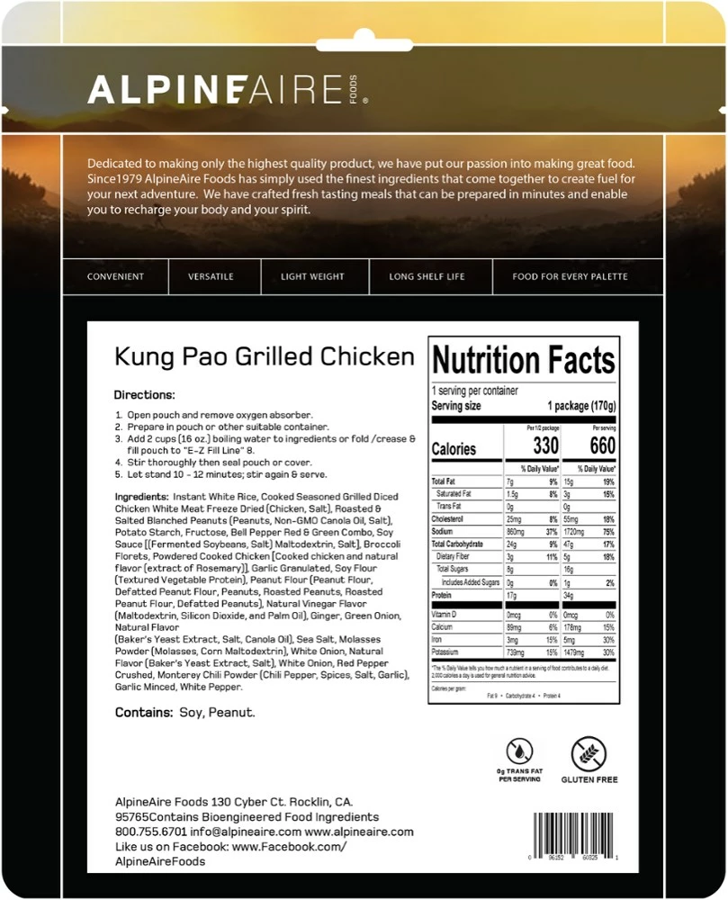 AlpineAire Foods Kung Pao Grilled Chicken - 1 Serving - None 5 AlpineAire Foods Kung Pao Grilled Chicken - 1 Serving - None - Image 3