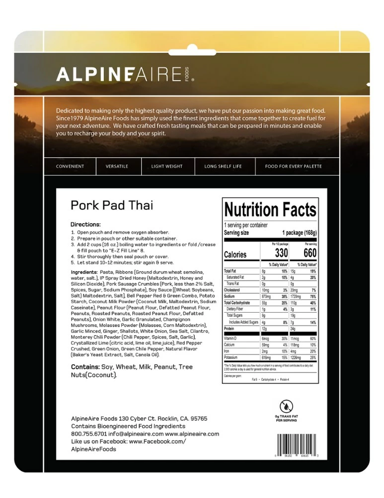 AlpineAire Foods Pork Pad Thai - 1 Serving - None 5 AlpineAire Foods Pork Pad Thai - 1 Serving - None - Image 3
