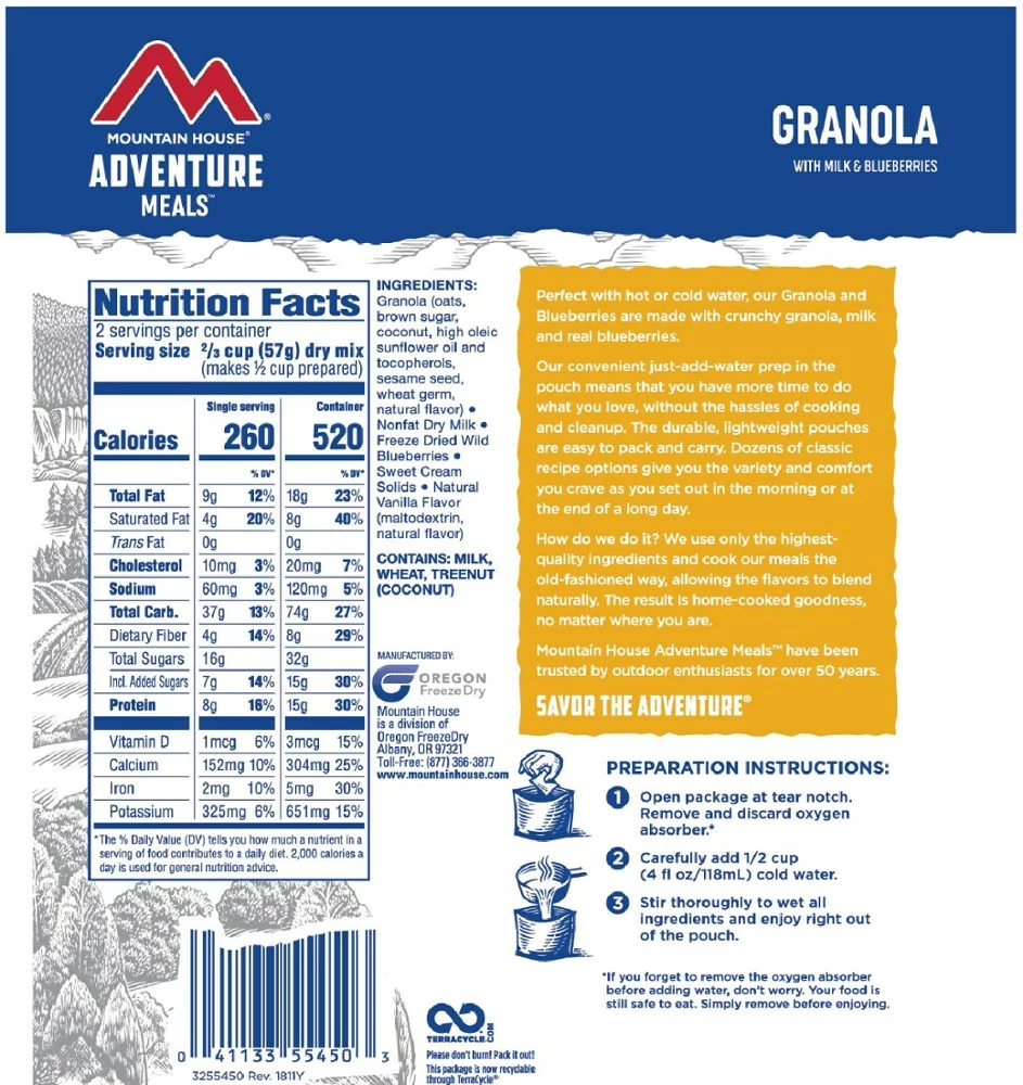 Mountain House Granola with Milk & Blueberries - 2 Servings 4 Mountain House Granola with Milk & Blueberries - 2 Servings - Image 2