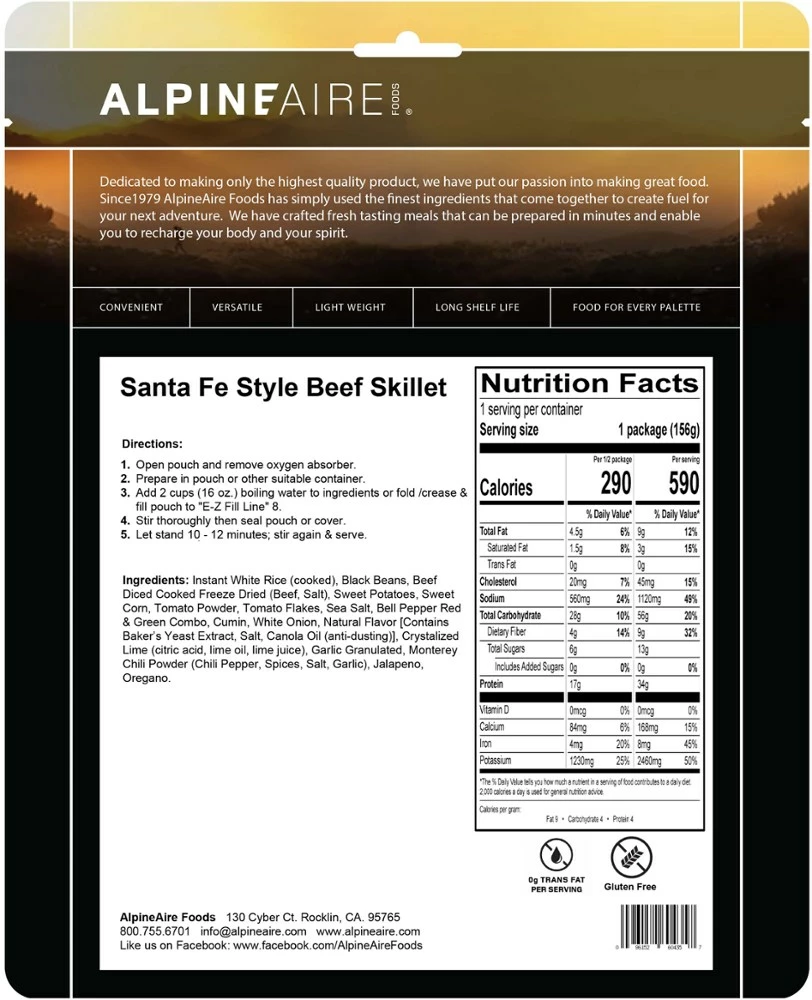 AlpineAire Foods Santa Fe Style Beef Skillet - 1 Serving - None 4 AlpineAire Foods Santa Fe Style Beef Skillet - 1 Serving - None - Image 2
