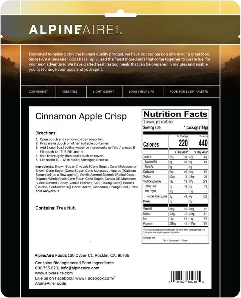 AlpineAire Foods Cinnamon Apple Crisp - 1 Serving 5 AlpineAire Foods Cinnamon Apple Crisp - 1 Serving - Image 3