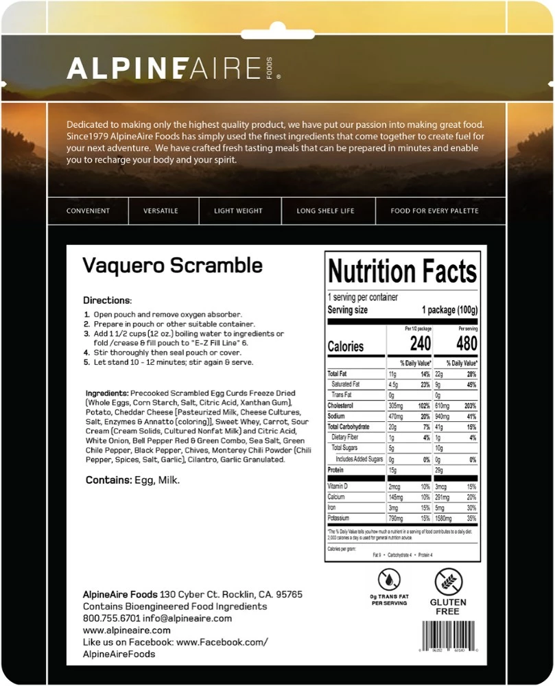 AlpineAire Foods Vaquero Scramble - 1 Serving - None 4 AlpineAire Foods Vaquero Scramble - 1 Serving - None - Image 2