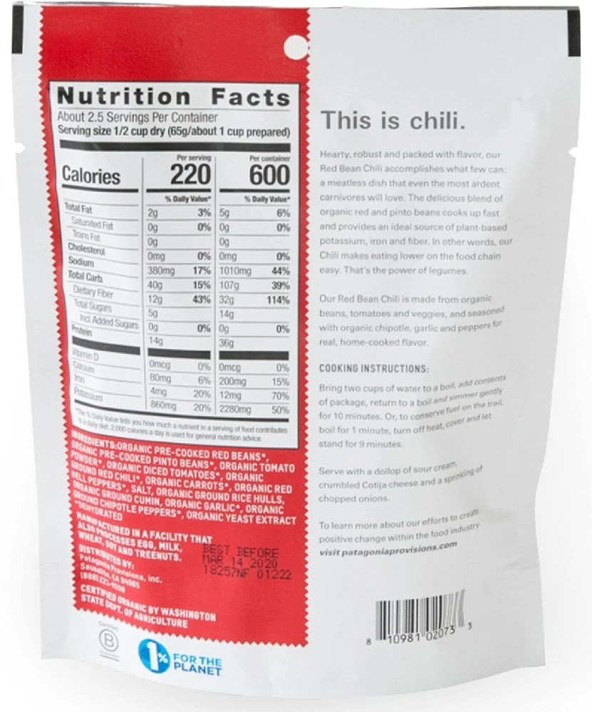 Patagonia Provisions Organic Red Bean Chili - 2.5 Servings - None 4 Patagonia Provisions Organic Red Bean Chili - 2.5 Servings - None - Image 2