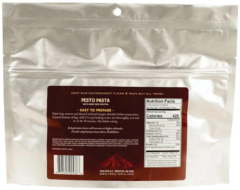 Trailtopia Pesto Pasta with Hemp Seed Protein - 2 Servings - None 4 Trailtopia Pesto Pasta with Hemp Seed Protein - 2 Servings - None - Image 2