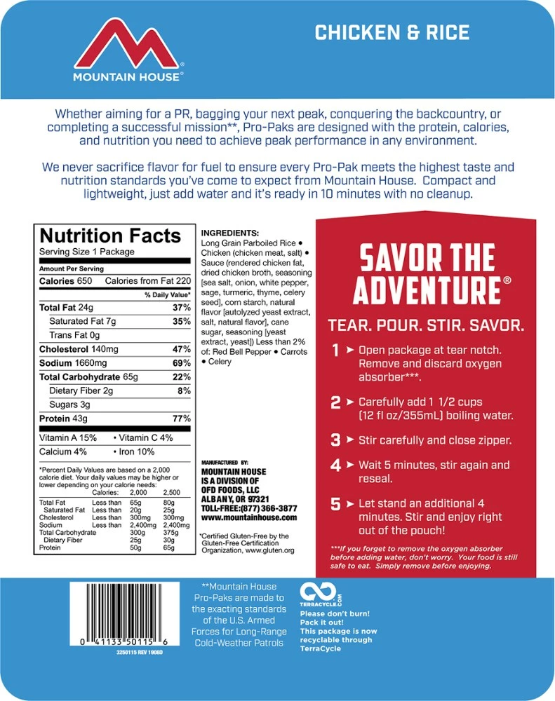 Mountain House Chicken & Rice Pro-Pak - 1 Serving 4 Mountain House Chicken & Rice Pro-Pak - 1 Serving - Image 2