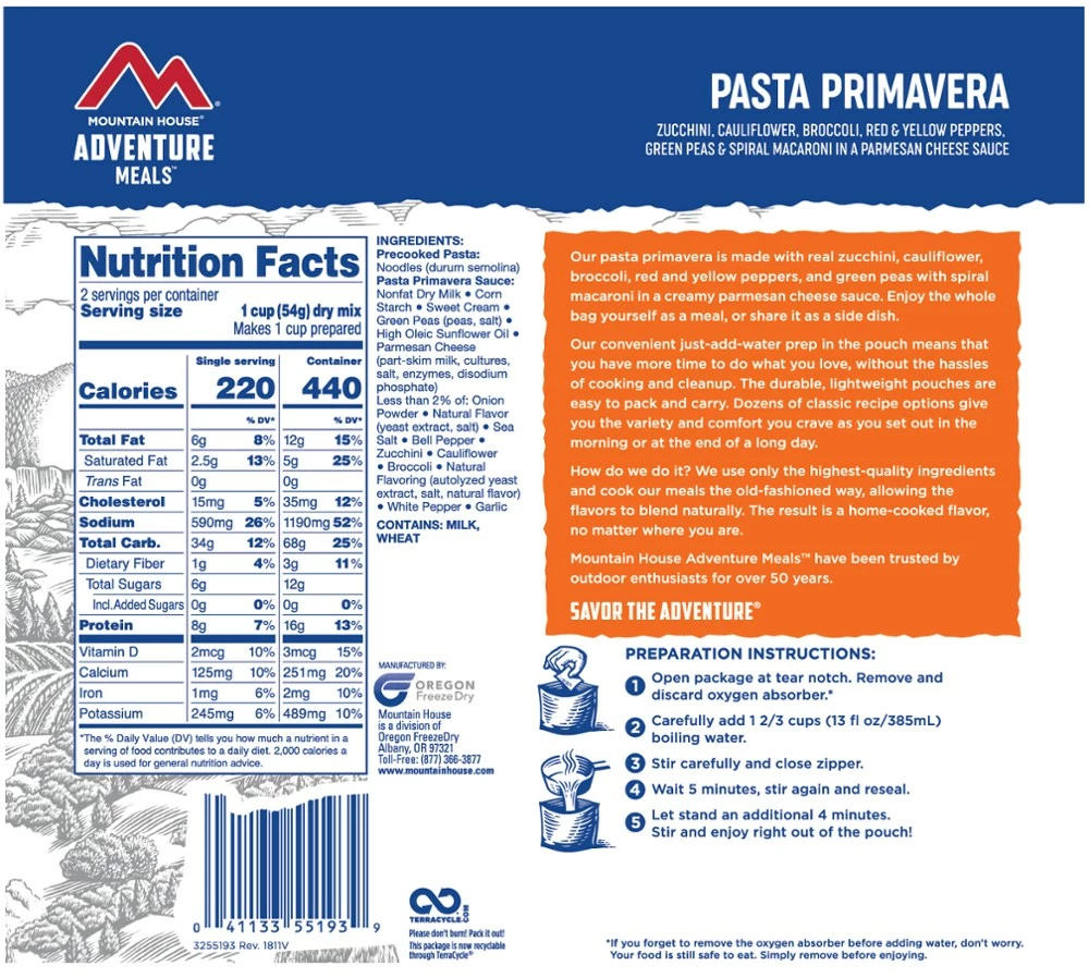 Mountain House Pasta Primavera - 2 Servings 4 Mountain House Pasta Primavera - 2 Servings - Image 2