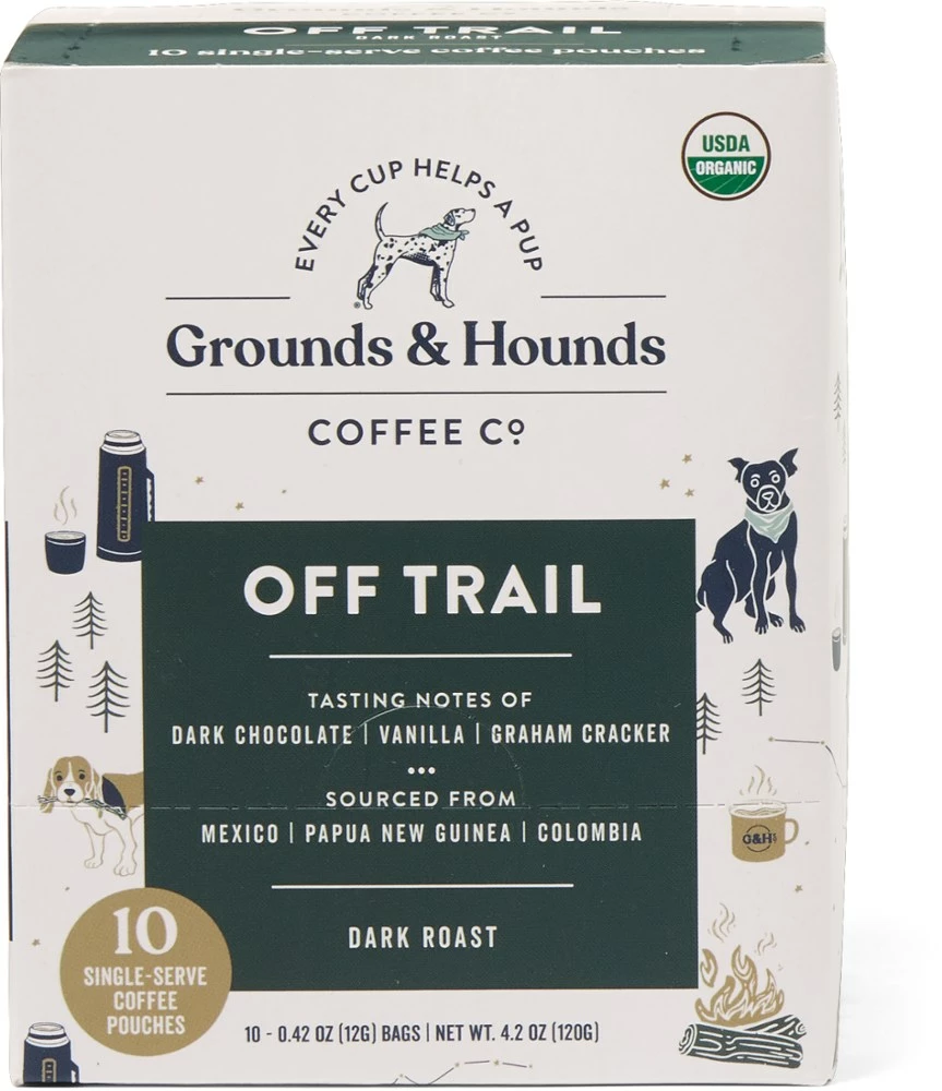 Grounds & Hounds Coffee Co. Off Trail Single-Serve Steeping Coffee Pouches - Package of 10 - Dark Roast 3 Grounds & Hounds Coffee Co. Off Trail Single-Serve Steeping Coffee Pouches - Package of 10 - Dark Roast